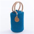 Borsa a secchiello blu con manici in legno Ø15H35 