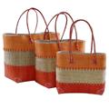 Borsa colorata in rafia 30x22H34 in set di 3 