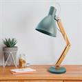 Lampada da scrivania in metallo grigio azzurro e legno 16x30H55