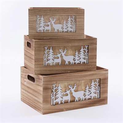 Cassetta in abete marrone 36X26H18 in set di 3