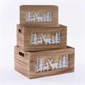 Cassetta in abete marrone 36X26H18 in set di 3