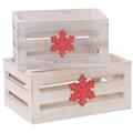 Cassette in abete grigia con fiocco rosso 20X13H9 in set di 2