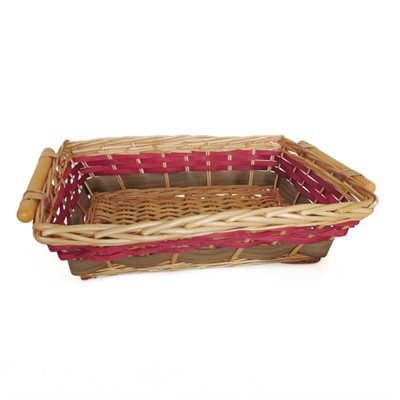 Cesto rettangolare in vimini miele/rosso con manici 49X36H12