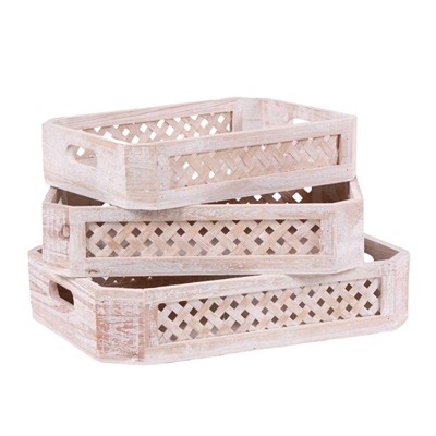 Vassoio in legno di abete sbiancato 40X30H9  in set di 3 