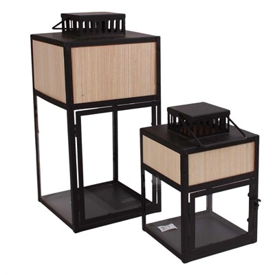 Lanterna moderna in metallo e abete 24X24H50 in set di 2