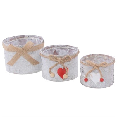 Portavaso corteccia e juta Ø14,5H11,5 in set di 3