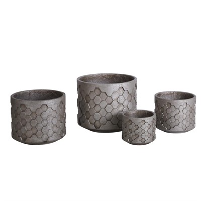 Vaso in fibrocemento alveare argentato Ø37H31 in set di 4