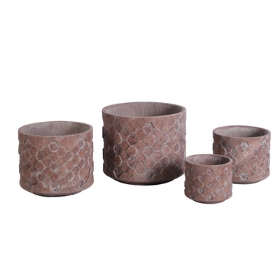 Vaso in fibrocemento alveare rosso scuro Ø37H31 in set di 4
