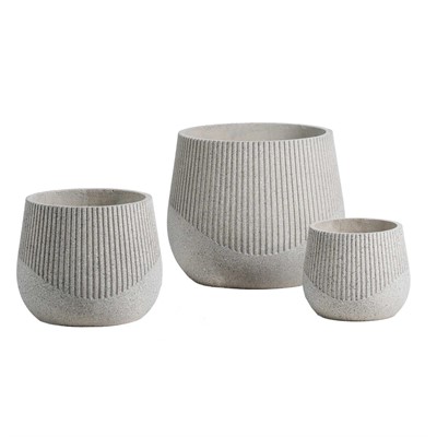 Vaso in fibrocemento grigio chiaro bombato Ø55H45 in set di 3