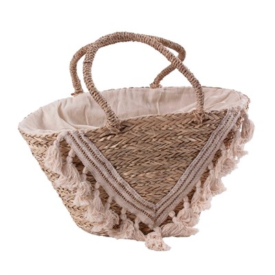 Borsa in fibre naturali con merletto e coulisse 50x14H28/49