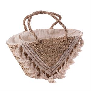 Borsa in fibre naturali con merletto e coulisse 50x14H28/49