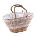 Borsa ovale in fibre naturali con merletto e coulisse 50x25H27/47