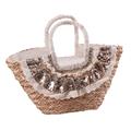 Borsa ovale in fibre naturali con pailettes 54x18H30/43