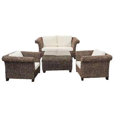 Salotto completo Medellin in rattan marrone/nero 