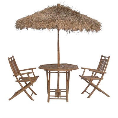 Ombrellone (Ø140H240) con 2 sedie pieghevoli in bambù