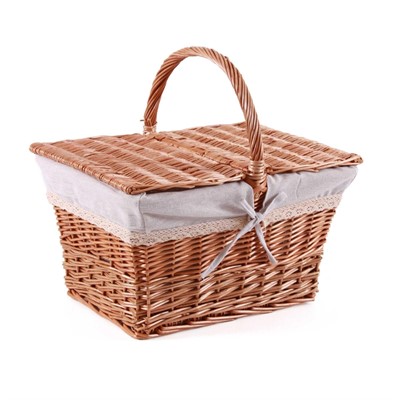 Cesto picnic rettangolare in vimini bollito foderato 40x30H23/40
