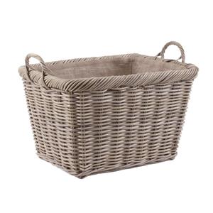 Cesto in giunco grigio foderato 61x46H47