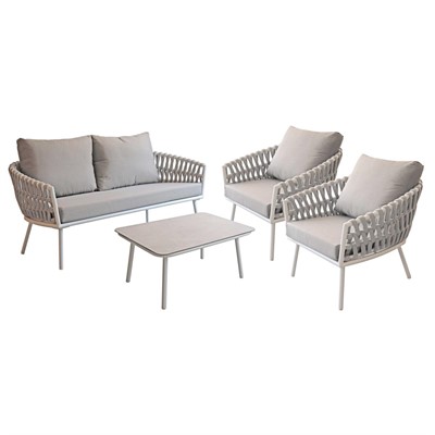 Salotto completo in alluminio bianco e corda Pula