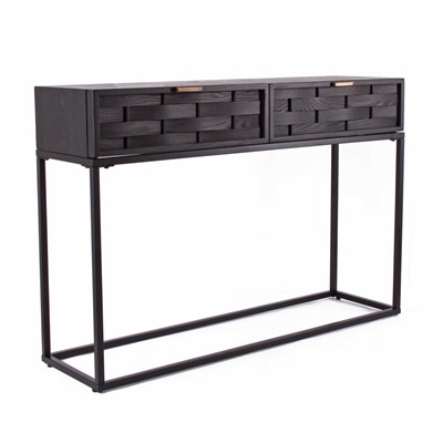 Consolle nera in legno di pino intrecciato e metallo Macao 120X35H82 