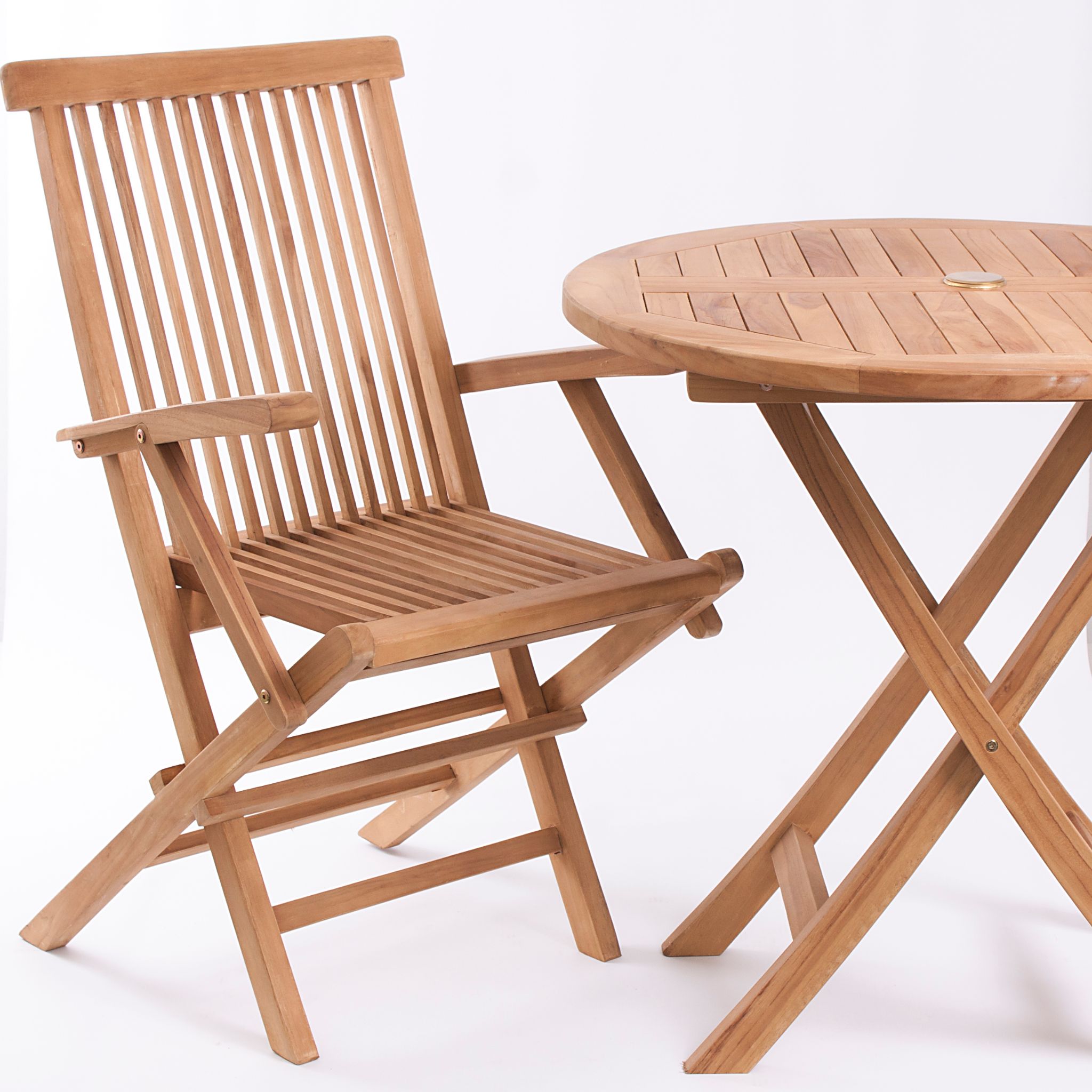 Arredi in teak tavolo e sedia con braccioli